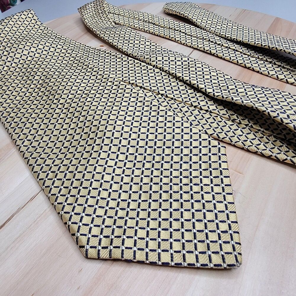 Faconnable Gold Geometric Tie Men's 100% Silk Necktie Handmade In France